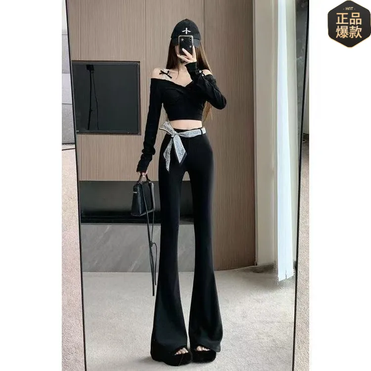 马蹄西装裤2025秋冬女爆轻奢丝巾正版款通勤高腰微喇裤修身垂感裤