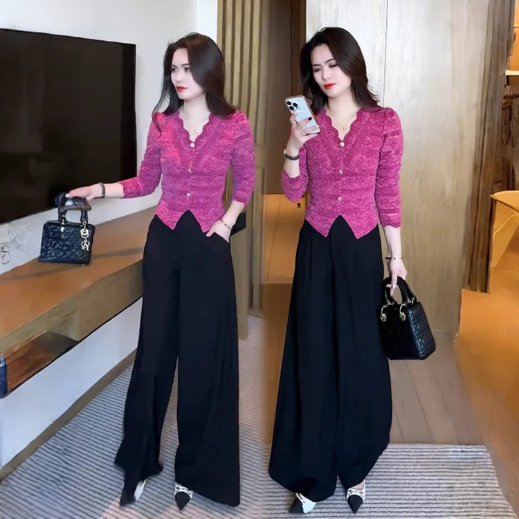 秋装长袖蕾丝衫女装2025年新款时尚显瘦百搭春秋洋气内搭打底上衣