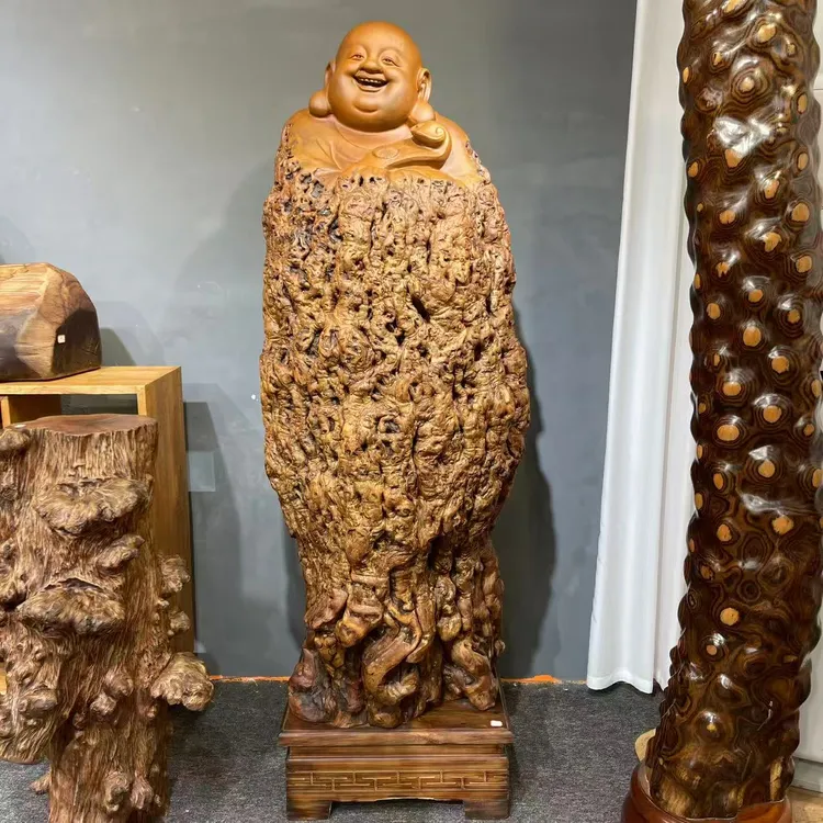《如意弥勒》枣木落地款大尺寸装饰摆件 尺寸58-55-192