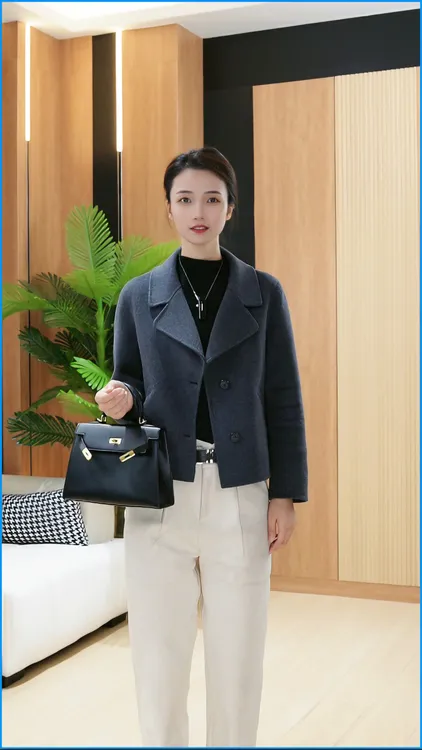 （SSIY）秋冬爆款直筒版翻领气质版型短款双面绵羊毛大衣967-107