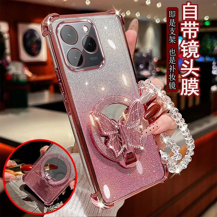 适用于真我15T手机壳RMX5112镜头全包边防摔保护套镶钻蝴蝶支架镜