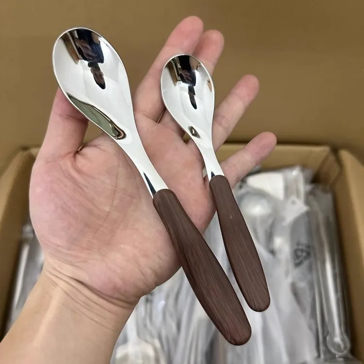 洛诺兔不锈钢仿木纹勺子创意复古高颜值家用创意韩式长柄勺子餐具