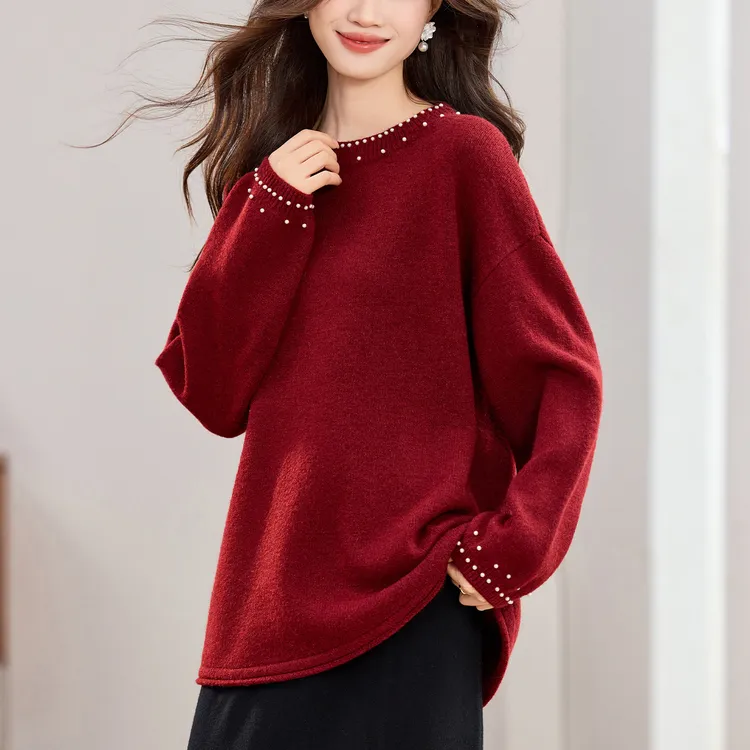 胖mm秋冬大码本命年红色女士毛衣遮肚子上衣高级感内搭针织打底衫