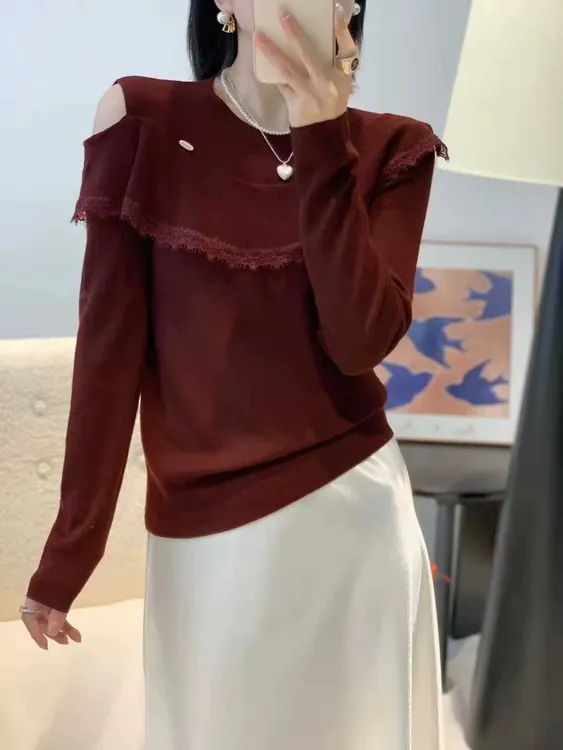 【YANGSHANG】花朵厚拼接显瘦立领花边打底衫 HW2525