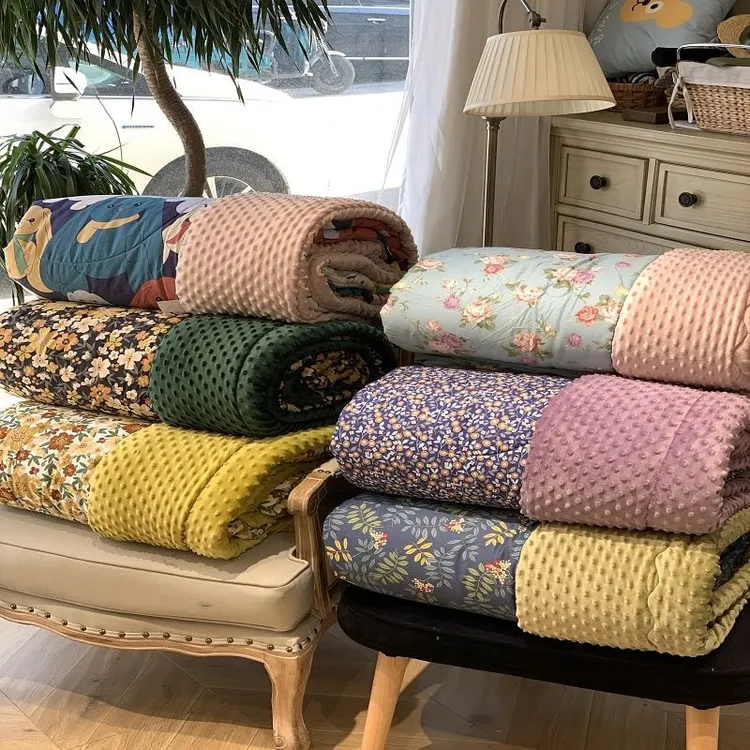 韩国大鹅秋冬双人可机洗安抚豆豆被小碎花加厚保暖大豆春秋被冬被