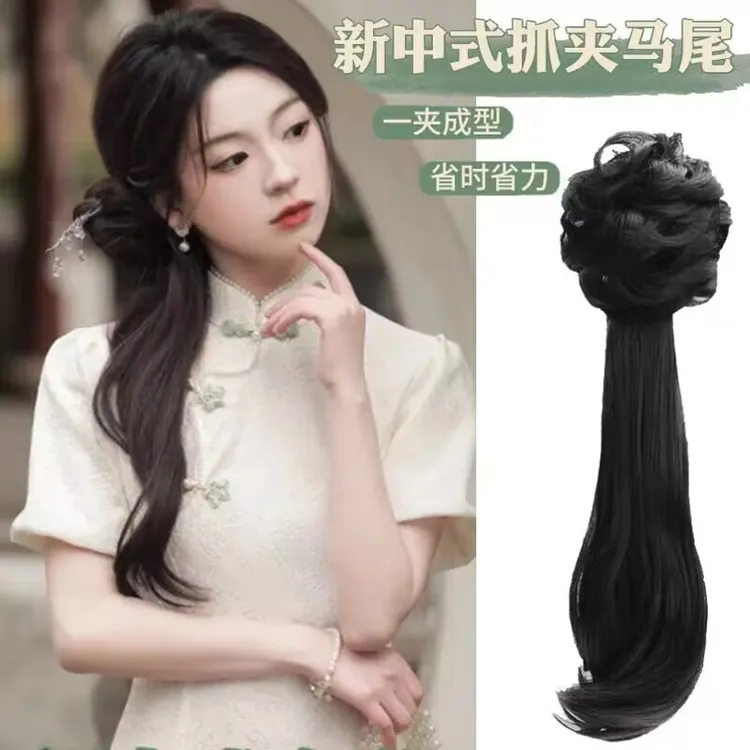 假发马尾新中式抓夹古风汉服旗袍适配女士高温丝仿真自然发束机制