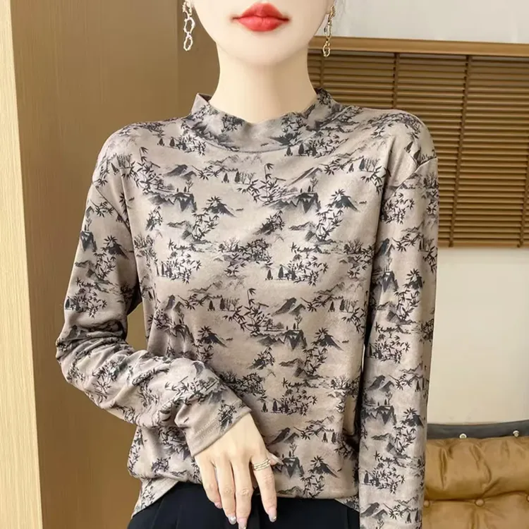 【江南山水】秋冬阳离子双面德绒半高领打底衫女士保暖遮肉显瘦长袖