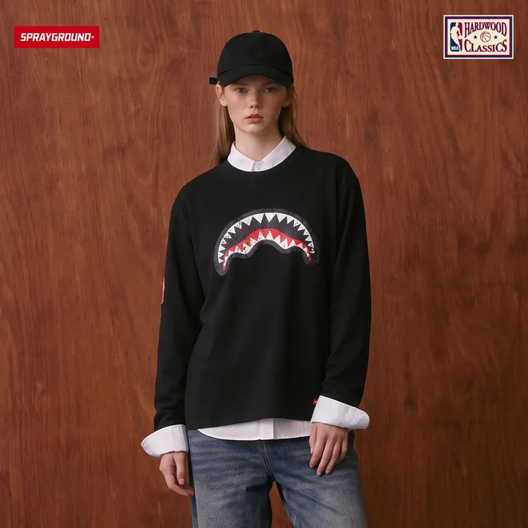 SPRAYGROUND I NBA HWC联名系列鲨鱼嘴长袖T恤复古GC NE230327