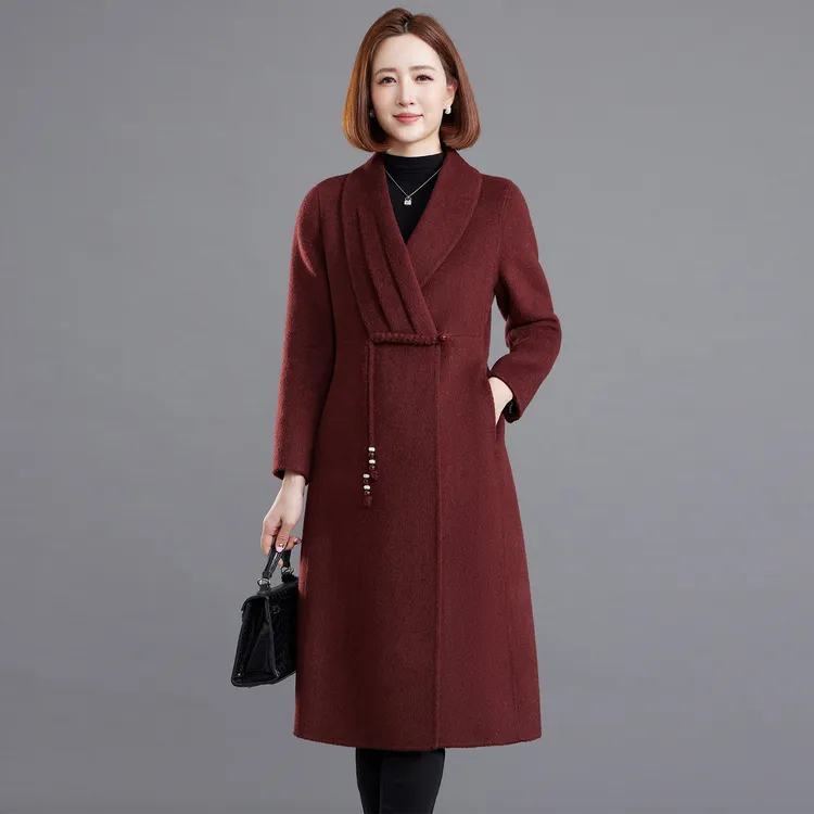 新中式12月份喜婆婆服装外套结婚妈妈婚宴礼服平时可穿羊毛大衣冬