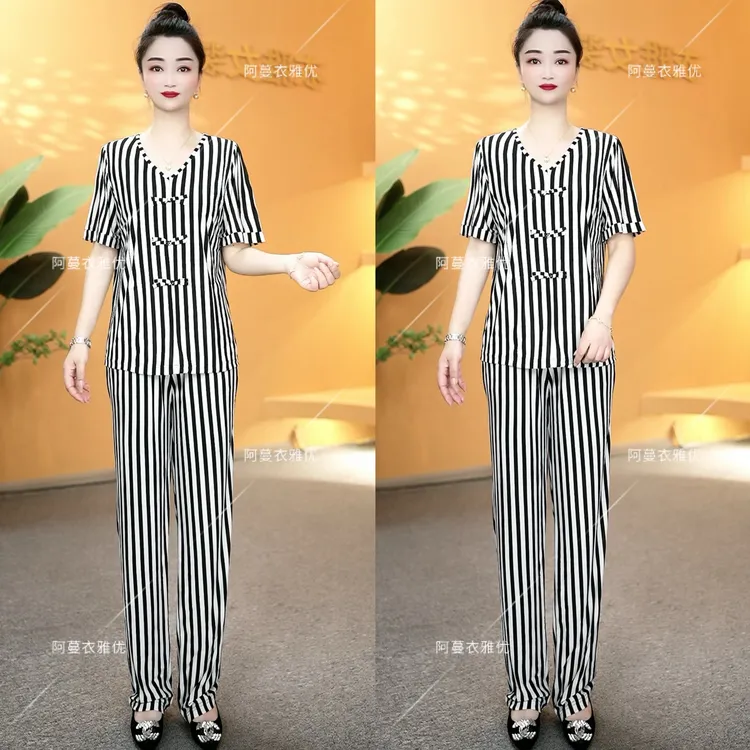 【衣雅严选】8120-1630夏季新款冰雪丝显瘦显高上衣加裤子套装