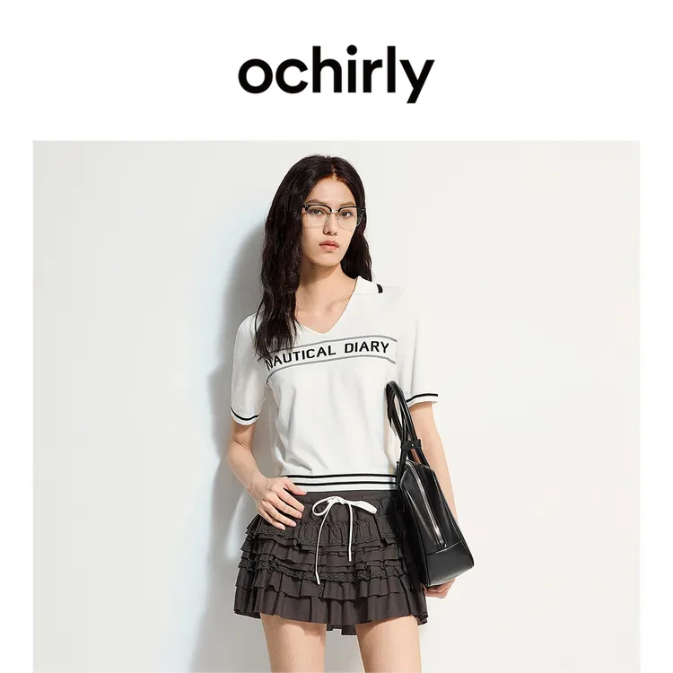 OCHIRLY欧时力 冰爽丝小香风氧气衫短袖针织衫女上衣夏季2025新品