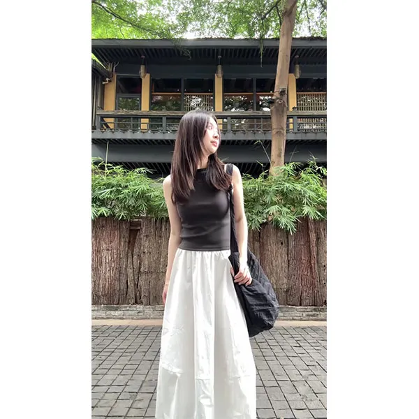 2025韩系夏季新款时尚穿搭女吊带背心无袖美背上衣+半身裙两件套