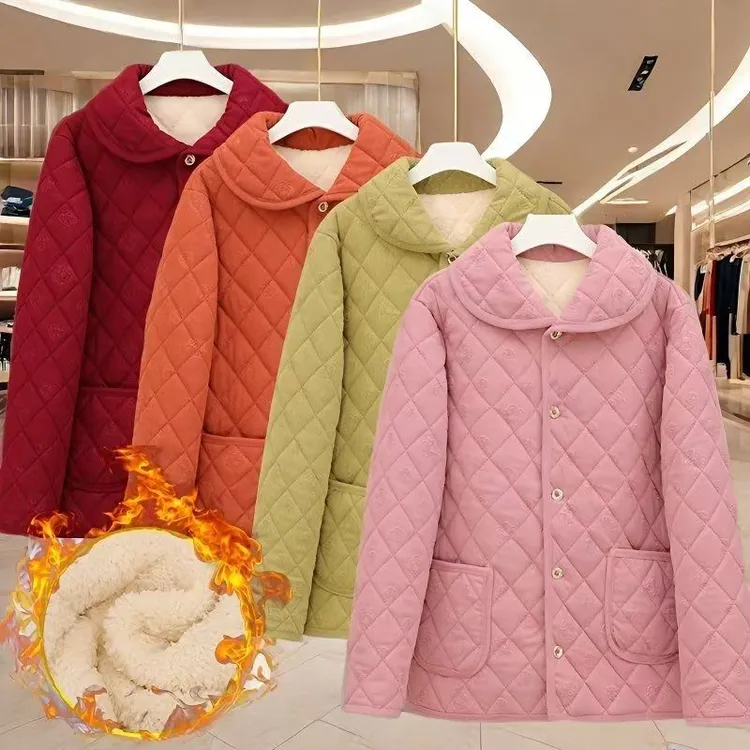 【新款棉服】25年爆款翻领雪尼尔妈妈装加绒加厚加棉纽扣棉服外套