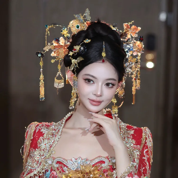 减龄汉服中式秀禾头饰手工新娘复古传统婚礼古装高级感发饰