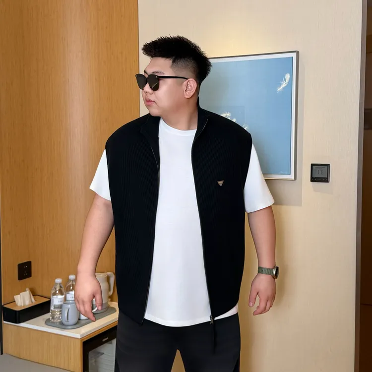 大码男装 秋季爆款 大码立领 三角标 针织拉链马甲8821