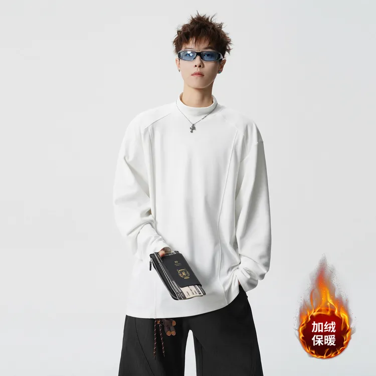 德绒打底衫男加绒加厚休闲百搭时尚宽松情侣保暖潮流风圆领上衣