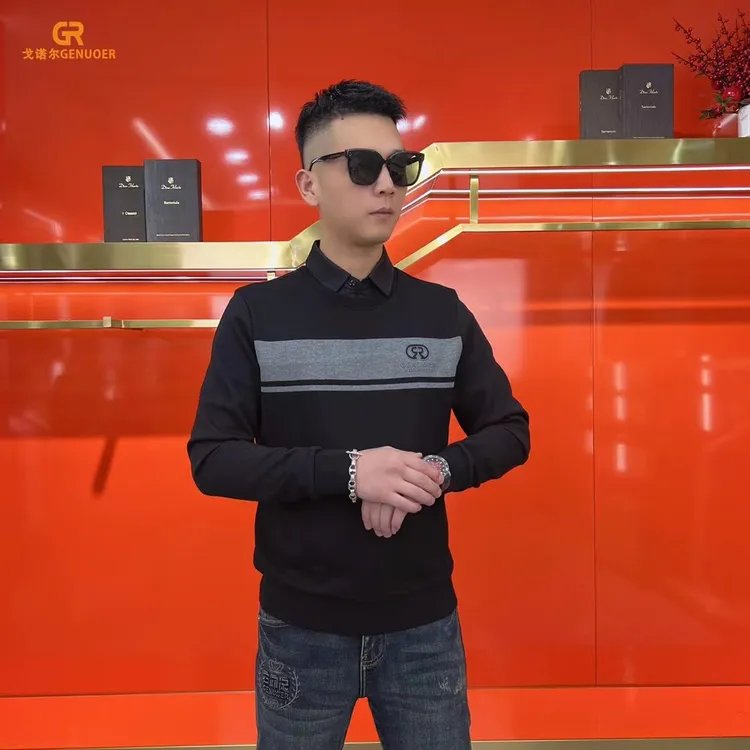 戈诺尔男装秋装假两件时尚潮流百搭高端帅气高品质休闲长袖