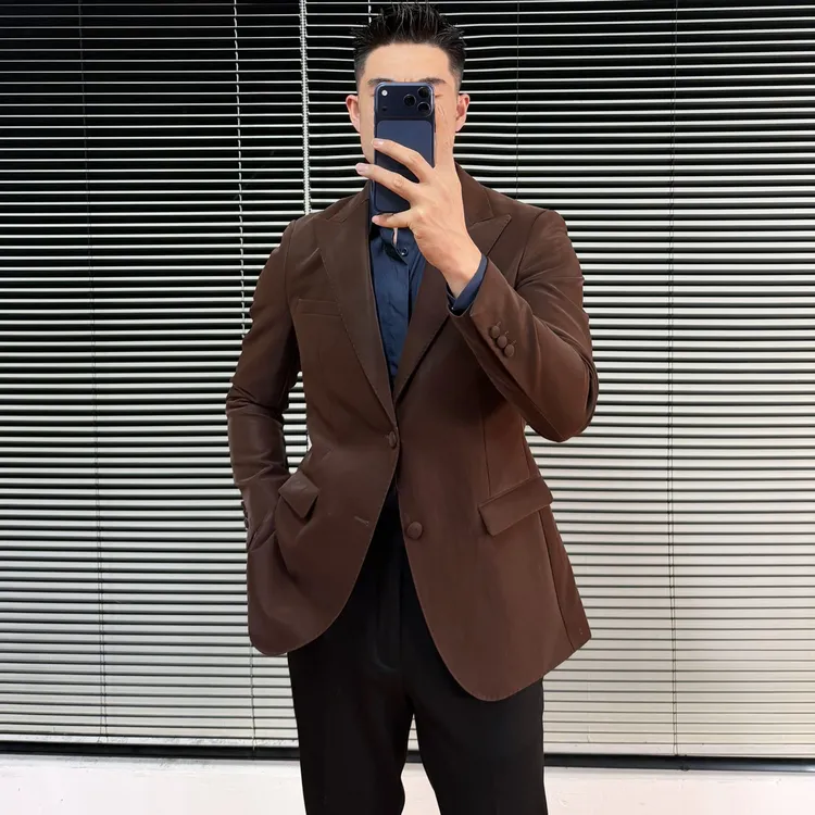 磨砂皮西装男士西服外套痞帅个性休闲西装韩版修身潮流西装外套