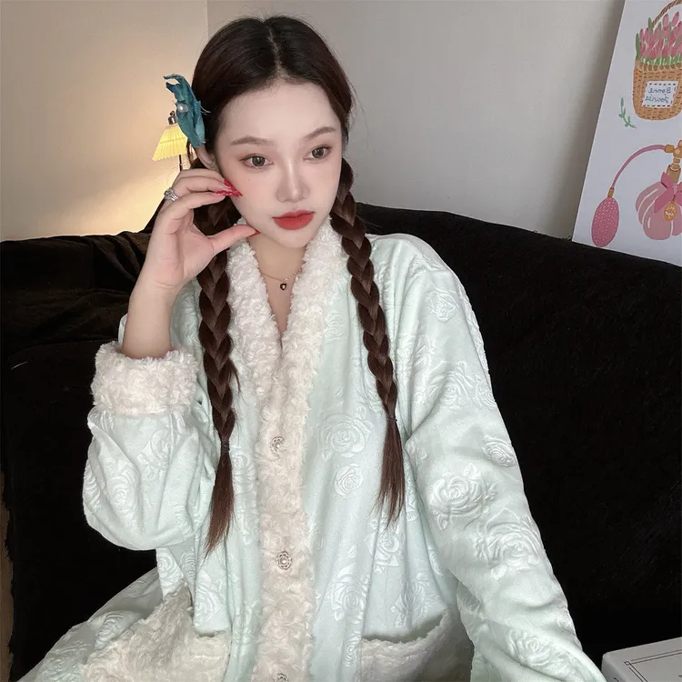 新款【奶油板栗】25秋冬新款海岛绒睡衣女加厚小香风简约家居服