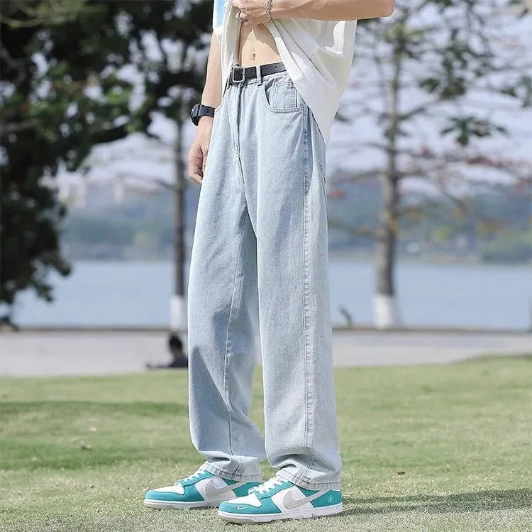 阔腿牛仔裤男士春秋浅色学生青年男款宽松直筒大码潮牌休闲长裤潮