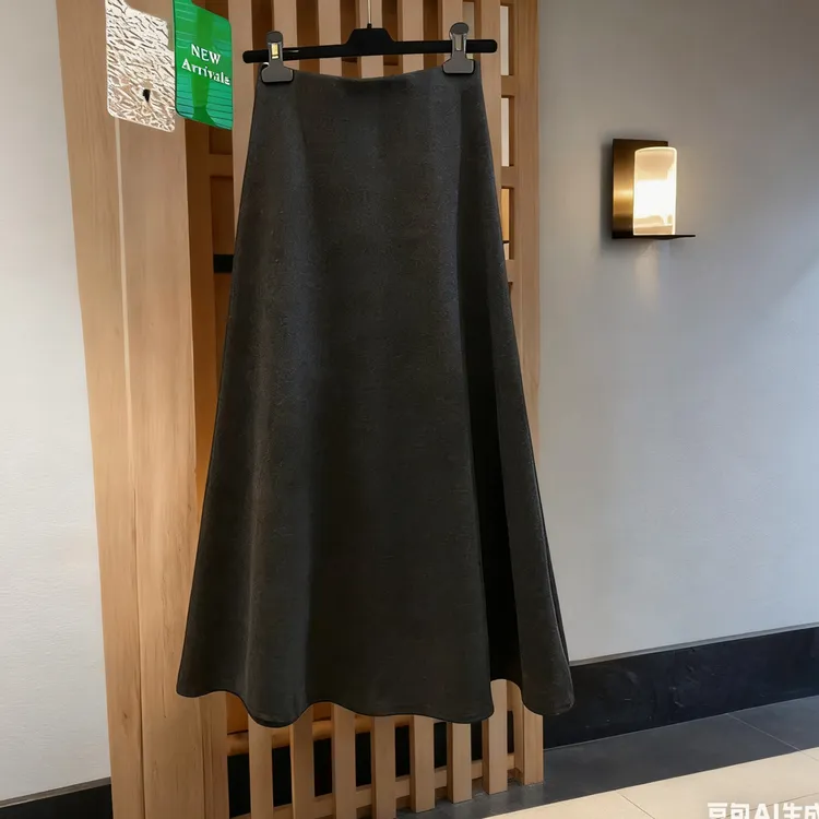 秋冬法式高品质弹力收腰纯色显瘦遮肉加绒加厚垂坠气质半身裙