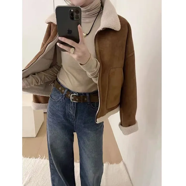 橙色羊羔毛外套女2025新款爆款秋冬加厚小个子今年流行漂亮小香风