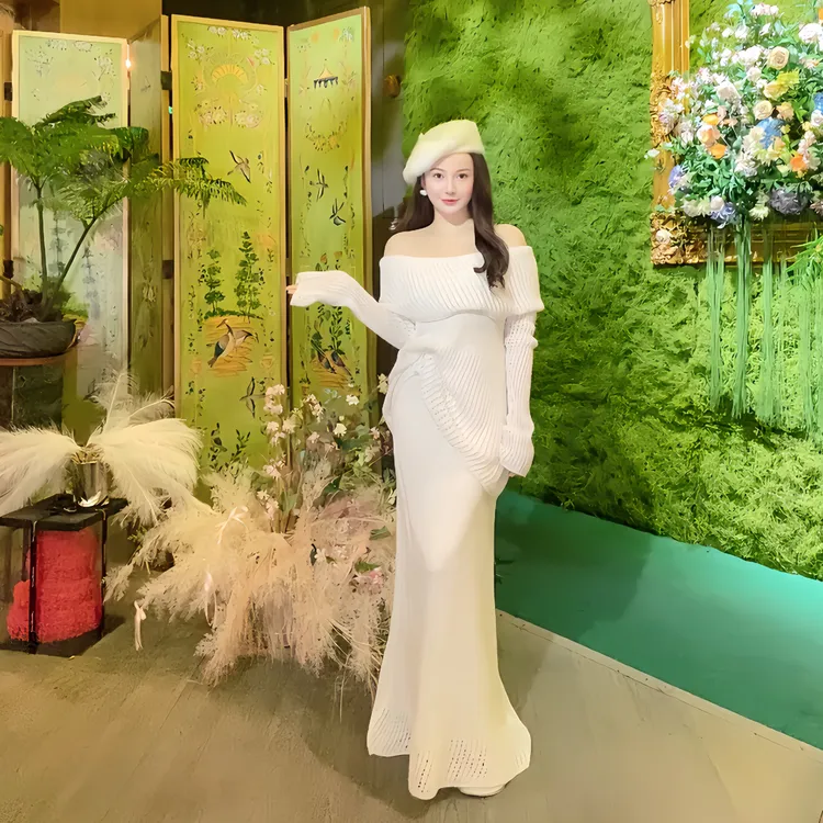 【JUN·BABY定制】早秋露肩镂空微透针织上衣搭配半身裙套装