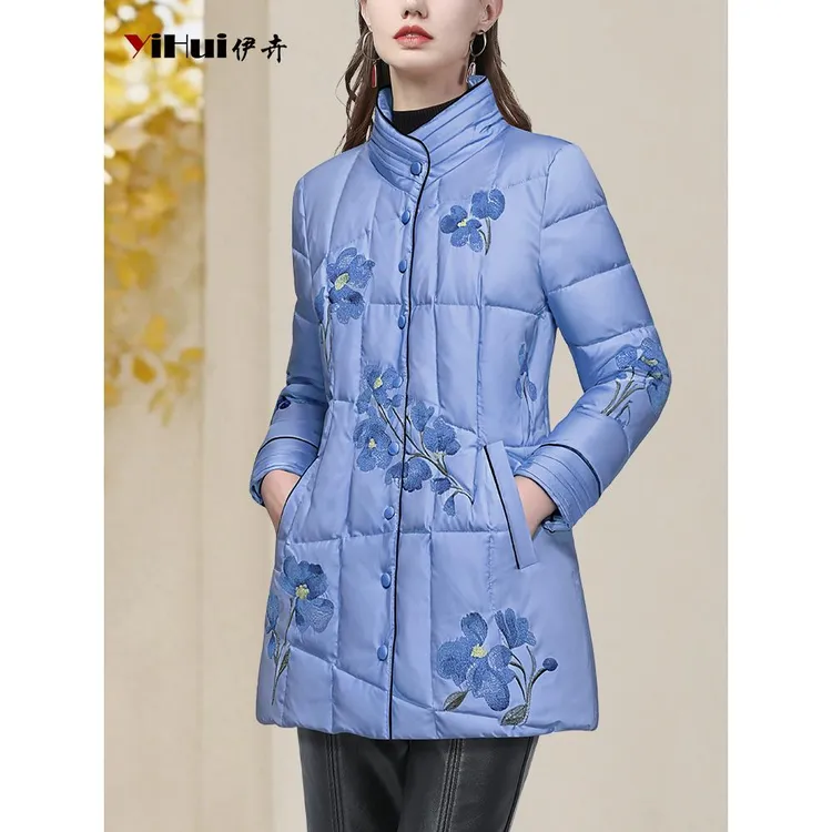 YIHUI伊卉羽绒服女冬季国风中长款立领显瘦保暖90白鸭绒WH257151