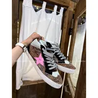 『PEACHZHOU』马毛头层牛皮豹纹做旧星星小脏鞋复古休闲系带中帮鞋