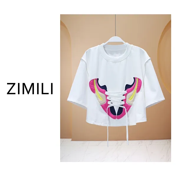 【亮哥女装】2025欧版小众设计师白色系带小众刺绣气质短袖3285-H7