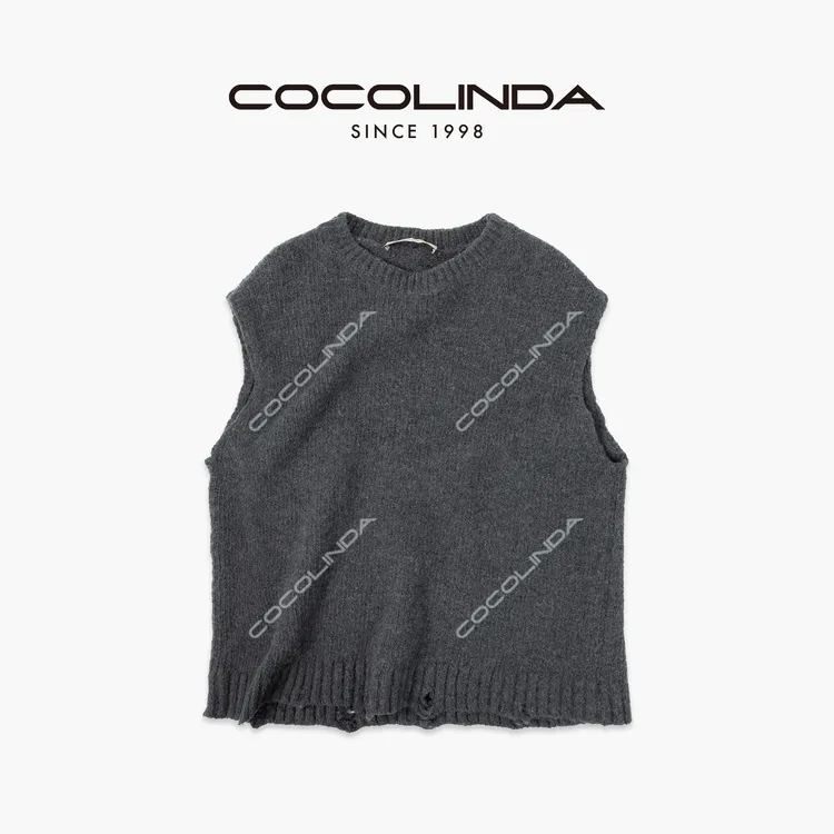 COCOLINDA | 100%羊毛复古老钱小领口坎袖羊毛衫S5590