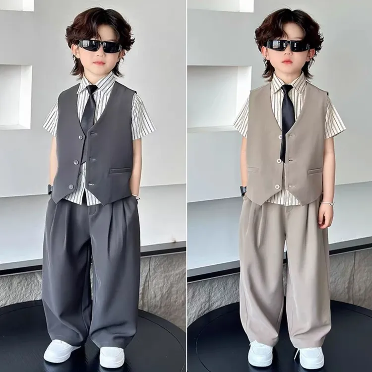 夏季男童西装礼服小少爷西服套装花童生日衣服六一儿童主持演出服