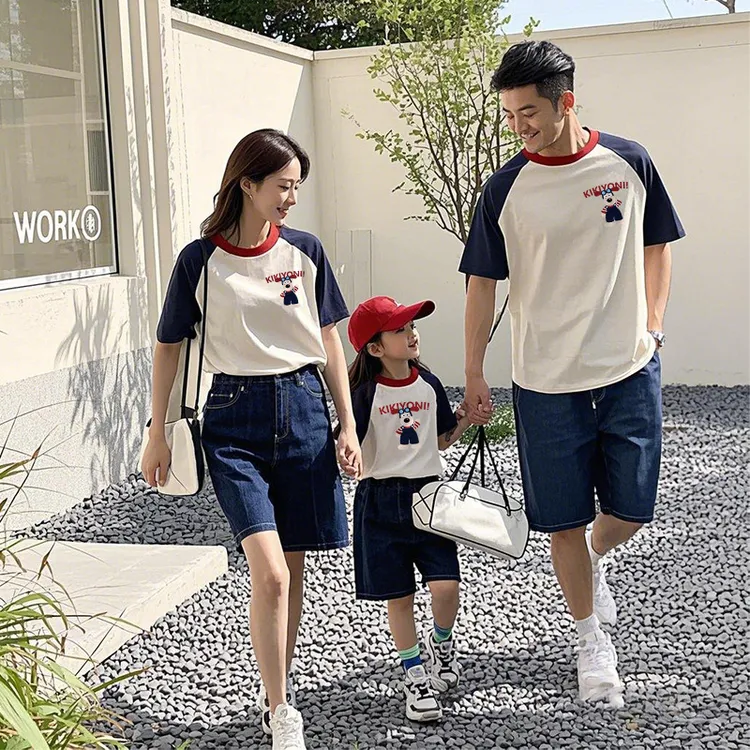 2025新款亲子装一家三口t恤洋气短袖纯棉百搭母女母子装亲子舒适