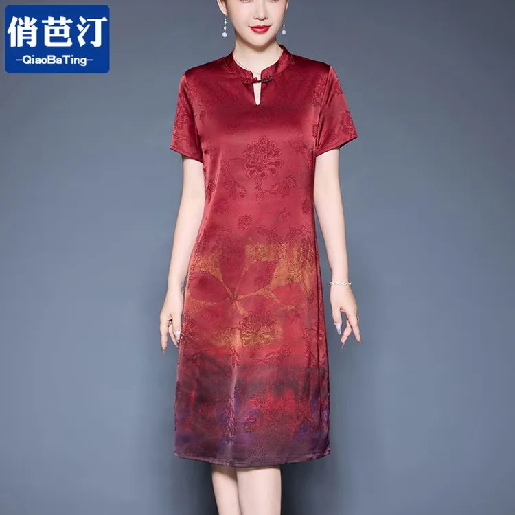 俏芭汀阔太太夏季雪纺连衣裙2025新款中老年女装新中式国风印花裙