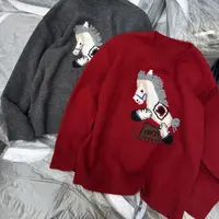 57629意凡小马刺绣圆领毛衣女冬季软糯慵懒内搭针织衫重工提花