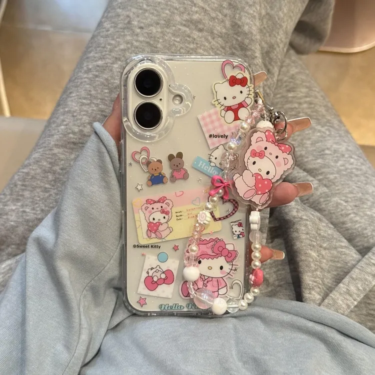 奥菲顿玩偶服kitty适用iPhone16/15pro透明闪粉苹果手机壳14/13套