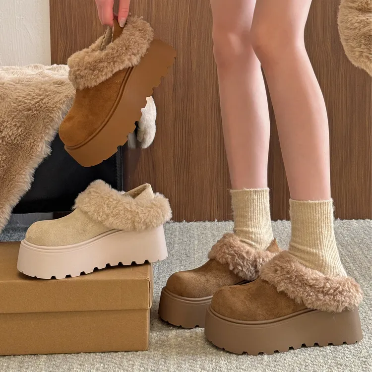 贾不假厚底毛绒勃肯鞋女2025新款冬季爆款外穿加绒棉鞋小个子增高