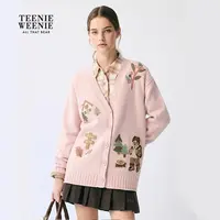 *TeenieWeenie小熊女装毛针织衫25秋新重工V领开衫女TTCK254TC5B