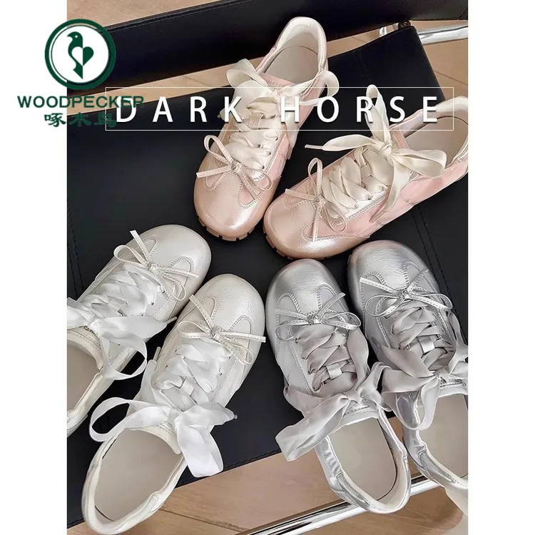 啄木鸟3CM内增高软底芭蕾舞鞋女2025夏新款时尚单鞋休闲德训鞋女