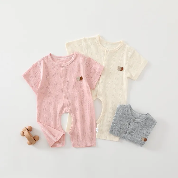 100%棉夏款轻薄婴儿开裆连体衣A类无骨宝宝哈衣爬服家居服睡衣