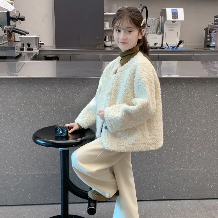 女童秋冬外套2025新款儿童洋气小香风加绒加厚羊羔毛上衣女孩冬装