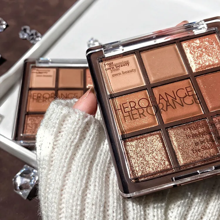 HERORANGE~九色巧克力眼影盘珠光哑光大亮片细闪卧蚕新手大地色