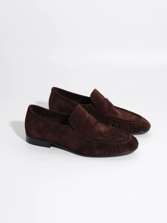 EIX GNOD|复古褶皱乐福鞋真皮软底咖色商务休闲男士一脚蹬皮鞋