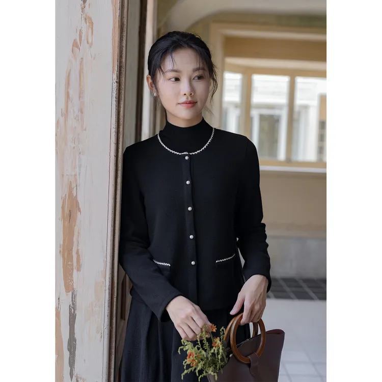 红念黑色针织衫开衫外套女小个子高级感2025秋季新款女装气质上衣