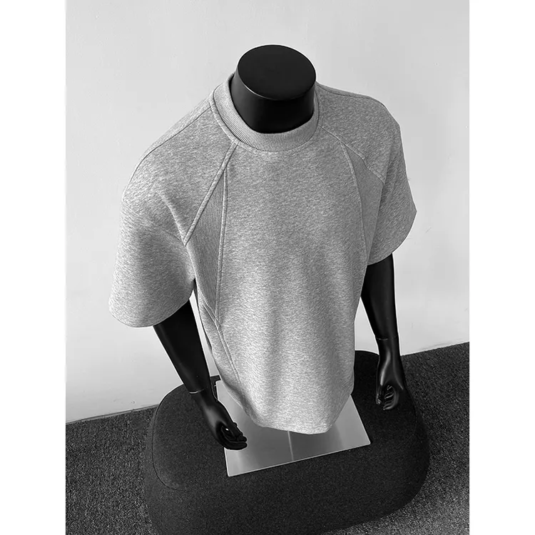 美式重磅短袖男夏季2025新款boxy版型圆领T恤拼接上衣百搭体恤衫