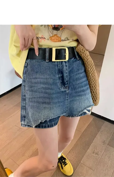 秋季设计感复古磨破牛仔裙裤小个子高腰显瘦遮胯A字半身短裙女