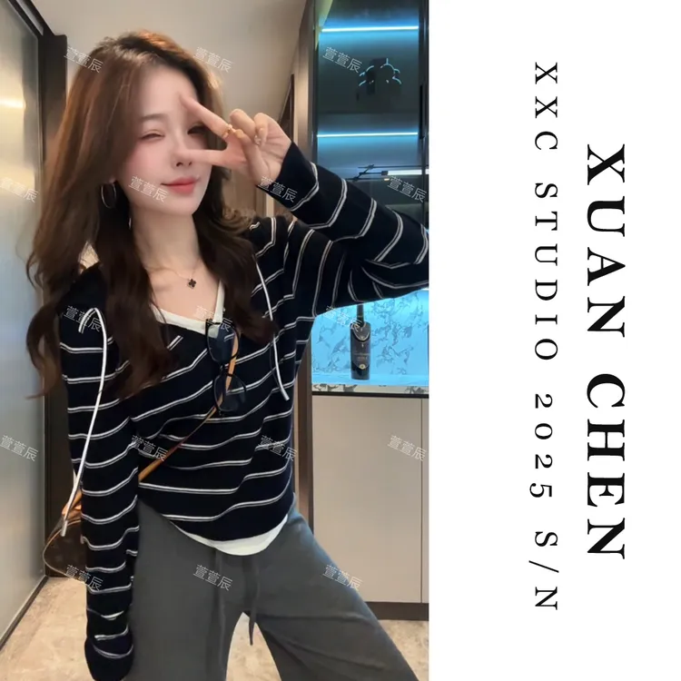 【慵懒调性】连帽长袖针织女秋季慵懒风宽松休闲外穿针织衫#8698