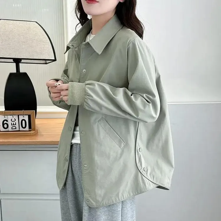 纯色百搭时尚短款衬衫外套春季新款小个子休闲百搭气质上衣女开衫
