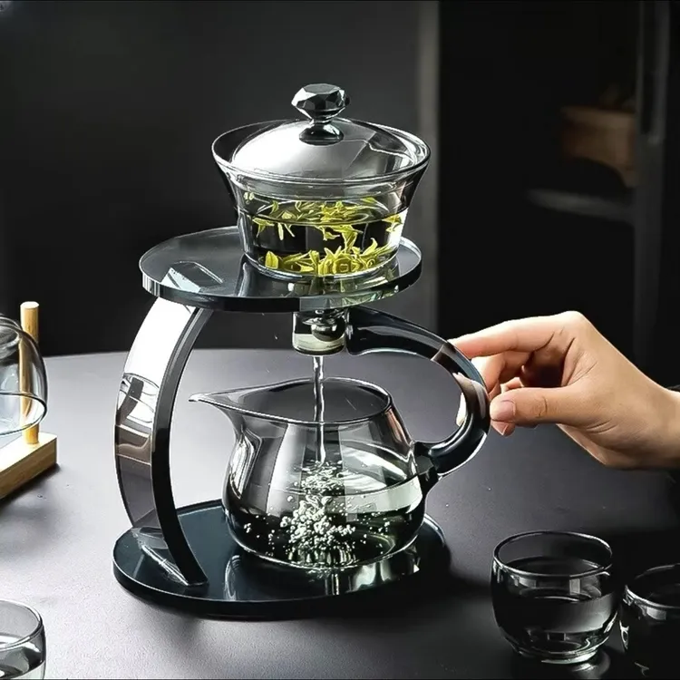 新款磁吸式懒人泡茶神器高硼硅透明玻璃旋转茶具套装功夫茶具套装