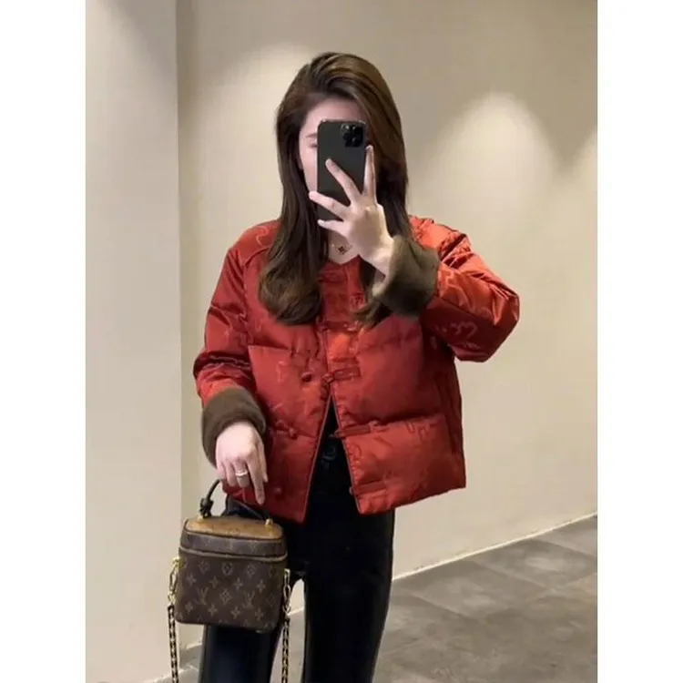 冬季爆款2025新款唐装年轻款高端上衣新中式中国风红色羽绒服外套